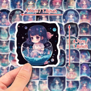 Cute starry girl doodle sticker showing size 1.8 inch for DIY phone and cup decor