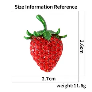 Detailed size chart for strawberry brooch with measurements 3.6cm by 2.7cm and weight 11.6g