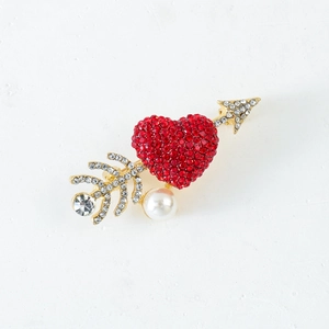 Fashion alloy rhinestone arrow through heart brooch with white pearl and crystal drop