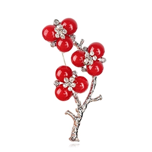 Broche Branche de Fleur de Prunier Vintage Alliage Perle Rouge Strass Fleur Pour Femmes Bijoux de Mode de Style Chinois