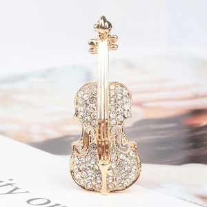 Broche Violon en Alliage Exquise Sertie de Strass Blancs Or Argent Broches d'Instrument de Musique Bijoux pour Femmes
