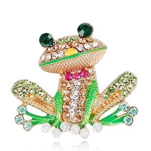 Broche de Rana de Dibujos Animados Moda Aleación Diamantes de Imitación Esmalte Goteo Aceite Animal Joyería Regalo Para Mujer Hombre