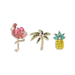 Spille in Lega Tropicale Fenicottero Albero di Cocco Ananas con Strass Intarsiati Simpatici Gioielli di Moda Donna a Tema Estivo