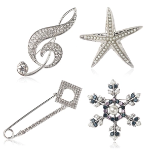 Elegante Broche de Aleación con Strass y Perla de Imitación Diseño de Nota Musical y Estrella de Mar para Accesorios de Mujer