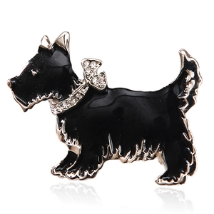 Broche de Perro Terrier Escocés de Moda para Mujer de Aleación de Esmalte Negro con Strass Cachorro Animal Joyería Regalo