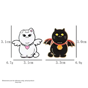 Dimensions et poids détaillés des broches en émail chat ange et démon dessin animé
