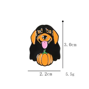 Cute Halloween dog enamel pin with pumpkin, polished zinc alloy badge, 3.0cm height