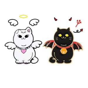 Mignon Ensemble de Broches en Émail Chat Ange Diable Dessin Animé Badge Animal en Alliage pour Décoration de Sac à Dos