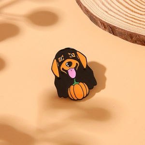 Cartoon Halloween black dog holding pumpkin enamel pin for bags and clothes decoration