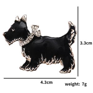 Broche de perro Terrier escocés negro con diamantes de imitación brillantes