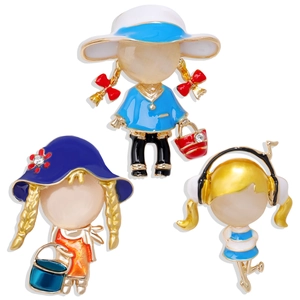 Schattige Cartoon Meisje Emaille Brosche Legering Strass Imitatie Kattenoog Karakter Speld Voor Vrouwen Meisjes Mode Sieraden Kleding Decor