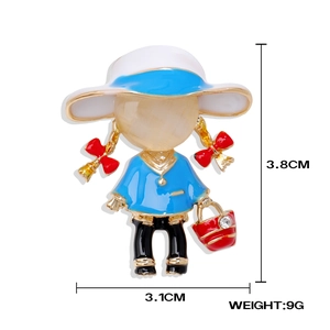 Gedetailleerd overzicht van dansend meisje broche met parels en emaille 3,8 cm bij 3,1 cm