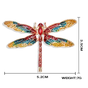 Detailed size specifications of the multicolored enamel dragonfly brooch with rhinestones