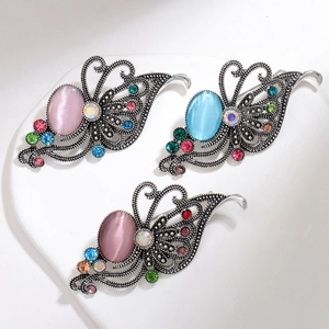 Vintage aurora purple butterfly brooch set with colorful rhinestones on silver metal