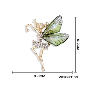 Detailed view of rhinestone ballerina brooch dimensions: 5.2cm height and 3.8cm width