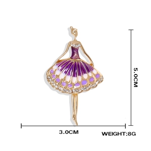 Detail of ballet dancer brooch with purple enamel wings and zircon stones, 5.0cm height