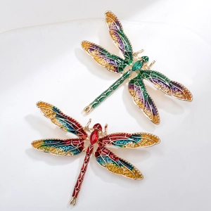Vintage dragonfly brooches with colorful enamel and crystal in gold metal frames