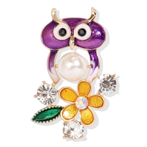 Broche Hibou en Alliage Émaillé Avec Künstliche Perle d'Imitation Strass Mignon Animal Floral Épingles pour Femmes Filles Accessoires de Vêtements Cadeau