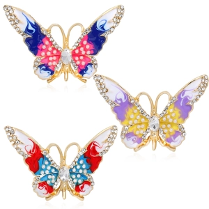 Broche Papillon en Alliage Vintage Émail Huile de Goutte Strass Incrusté Künstliche Perle d'Imitation Bijoux pour Femmes