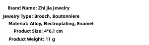 Gedetailleerd specificatieblad voor libelbroche van legering met afmetingen van 4x6,1 cm