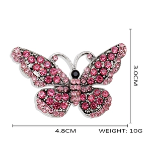 Macro di spilla a farfalla vintage con strass rosa e dimensioni dettagliate