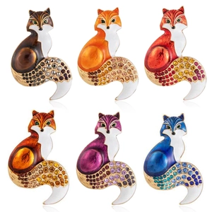 Broche Renard en Alliage Émaillé Avec Queue en Strass Dégradés Pour Hommes Femmes Épinglette Animale Accessoire Bijoux Cadeau