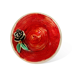 Vintage Red Sun Hat Brooch With Black Rose Flower Enamel Alloy Brooch For Women Suit Dress Hat Accessories Jewelry Gift