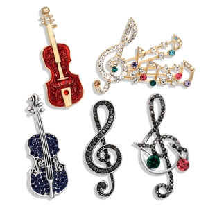 Creative Music Note Violin Brooch For Women High-End Enamel Rhinestone Musical Instrument Brooches Artistic Clothing Accessory Jewelry