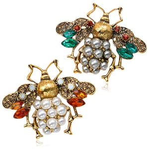 Vintage Baroque Bee Brooch For Women Men Alloy Rhinestone Artificial Pearl Insect Breastpin Fashion Clothing Accessories Jewelry Gift