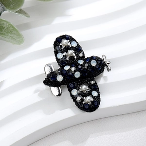 Creative airplane brooch with deep blue rhinestones and pearls on silver alloy base