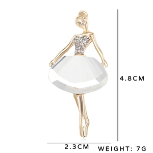 Broche ballerine dorée avec cristal poire et strass, dimensions de 4,8 x 2,3 cm