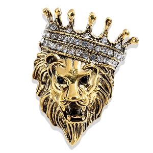 Broche Vintage en Alliage Tête de Lion Avec Couronne Pour Hommes Femmes Incrustation de Strass Badge de Costume de Mode Bijoux Épinglette