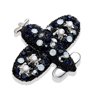 Fashion Alloy Airplane Brooch For Women Men Rhinestone Blue Crystal Aircraft Badge With Faux Artificial Pearl Decorative Jewelry Gift