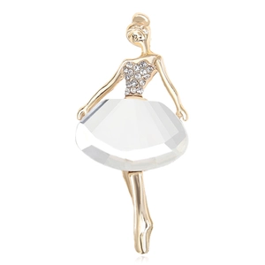Broche Élégante En Alliage Strass Ballerine Couleur Or Avec Grande Jupe En Cristal Accessoire De Mode Pour Vêtements Femme