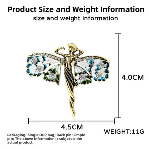Broche fée papillon vintage avec ailes en émail coloré et strass scintillants