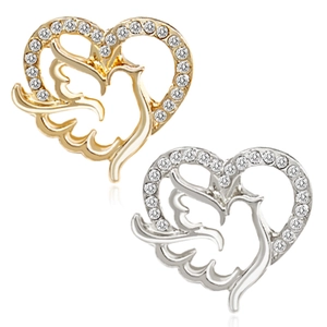Koreanische Mode Mini Strass Herz Taube Brosche Legierung Hohl Vogel Anstecknadel Kleine Elegante Damen Brosche Schmuck