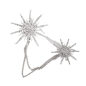 Eleganter silberner Stern-Broschen-Pin mit Strasssteinen und feinen Doppelketten