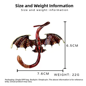 Macro shot of vintage dragon brooch showing red enamel oil dripping and gold metal details