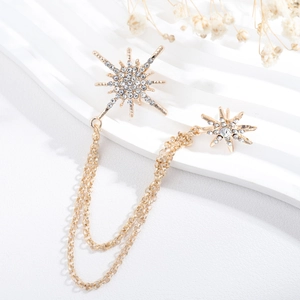 Goldene Schneeflocke Hexagramm Kettenbrosche mit Diamanten für Herrenanzug