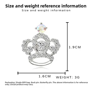 Mini-Kronenbrosche aus Silber mit Strass und AB-Kristall, Größe 1,9cm x 1,6cm