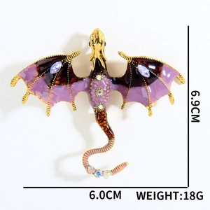 Detailed dimensions of the purple dragon brooch showing 6.9cm height and 6.0cm width