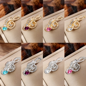 Treble Clef Music Note Brooch Pin Alloy Rhinestone Inlaid Teardrop Crystal Elegant Music Theme Jewelry For Women Men Gift