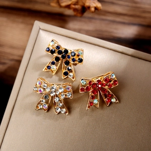 Broches nœuds vintage élégantes plaquées or avec des strass de couleurs variées