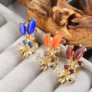 Retro tulip bouquet brooches with colorful cat eye stones and sparkling crystals