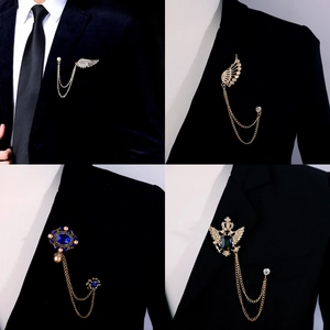 Vintage Baroque lapel pins with tassel chains and crystals for men's suits