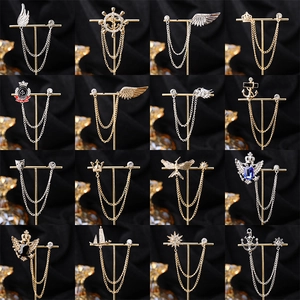 Vintage Baroque Alloy Rhinestone Tassel Chain Brooch For Men Women Suit Lapel Pin Crown Skull Anchor Wing Jewelry Gift