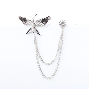 Silberne Adler-Anstecknadel mit Doppelketten und Strass-Sonnenbrosche für Herrenanzug