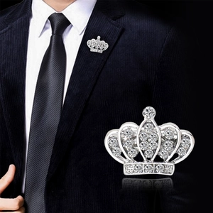 Élégante Broche Couronne en Alliage avec Strass pour Femmes Hommes Épingle de Revers de Costume Style Coréen Bijoux