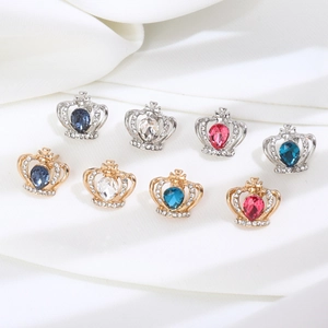 Spille corona vintage eleganti con cristalli colorati a forma di pera in oro e argento