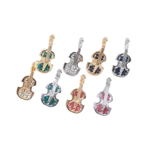 Elegant violin brooch set with colorful rhinestones in gold and silver plating
